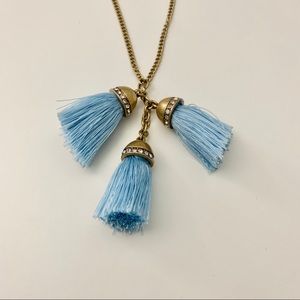 J Crew Blue Gold Rhinestones Thread Necklace